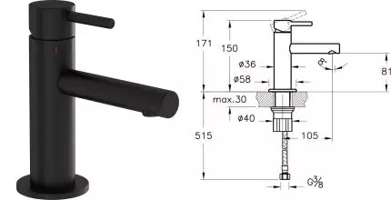 Смеситель для раковины «Vitra» Origin A4255536 чёрный матовый