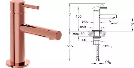 Смеситель для раковины «Vitra» Origin A4255526 медь