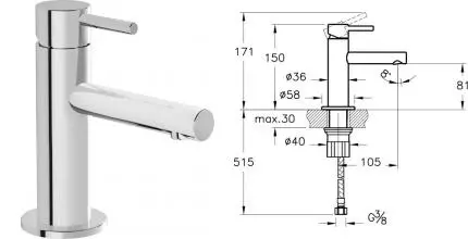 Смеситель для раковины «Vitra» Origin A42555 хром