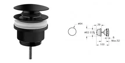 Донный клапан для раковины «Vitra» Origin A4514936 с механизмом Клик-Клак чёрный матовый