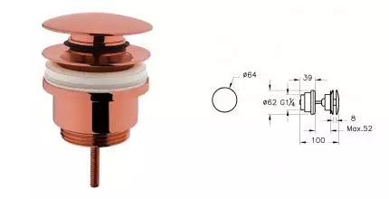 Донный клапан для раковины «Vitra» Origin A4514926 с механизмом Клик-Клак медь Донный клапан для раковины «Vitra» Origin A4514926 с механизмом Клик-Клак медь