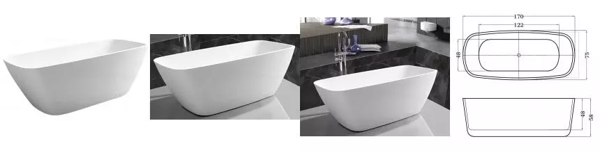 Ванна акриловая «Esbano» Oslo 170/75 с каркасом с сифоном белая