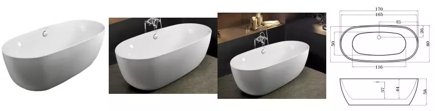 Ванна акриловая «Esbano» Rome 170/80 с каркасом с сифоном белая