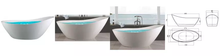 Ванна акриловая «Esbano» London 180/80 с каркасом с сифоном белая