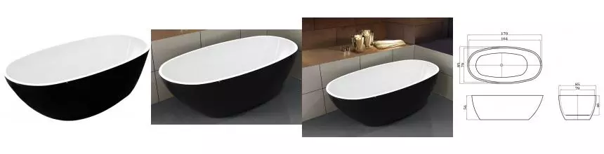 Ванна акриловая «Esbano» Sophia 170/85 с каркасом с сифоном белая/чёрная Ванна акриловая «Esbano» Sophia 170/85 с каркасом с сифоном белая/чёрная