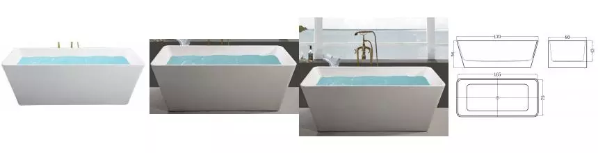 Ванна акриловая «Esbano» Vienna 170/80 с каркасом с сифоном белая