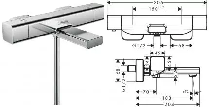 Смеситель для ванны «Hansgrohe» Ecostat E 15774000 с термостатом хром