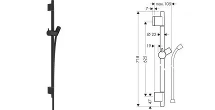 Штанга для душа «Hansgrohe» Unica S Puro 28632670 со шлангом 160 см чёрная матовая Штанга для душа «Hansgrohe» Unica S Puro 28632670 со шлангом 160 см чёрная матовая