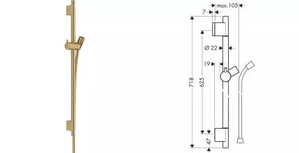 Штанга для душа «Hansgrohe» Unica S Puro 28632140 со шлангом 160 см шлифованная бронза