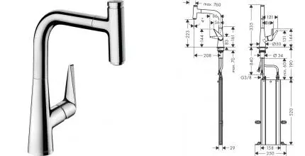 Смеситель для кухонной мойки «Hansgrohe» Talis Select M51 73852000 с выдвижным изливом хром Смеситель для кухонной мойки «Hansgrohe» Talis Select M51 73852000 с выдвижным изливом хром