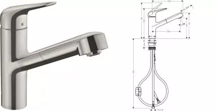 Смеситель для кухонной мойки «Hansgrohe» Focus M42 71814800 с выдвижным изливом сталь