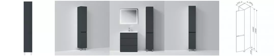 Пенал «Am.Pm» Gem S 30 графит матовый правый