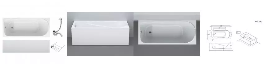Ванна акриловая «Am.Pm» Sense 150/70 с каркасом и сифоном с каркасом с сифоном белая