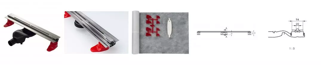 Душевой лоток «Berges Wasserhaus» Super Line 650 боковой выпуск матовый хром