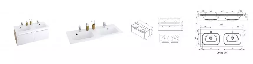 Тумба с раковиной «Ravak» Chrome 120 (Chrome 120/49 двойная) подвесная белая/каппучино