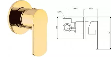 Смеситель для душа «Cezares» GLAM-DIM-OI oro inglese