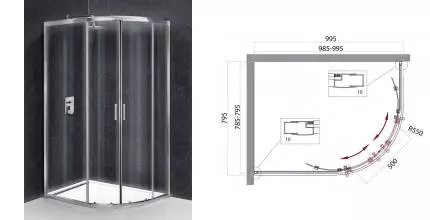 Душевой угол-ограждение «Belbagno» UNO-195-RH-2-100/80-C-Cr прозрачный/хром без поддона универсальный