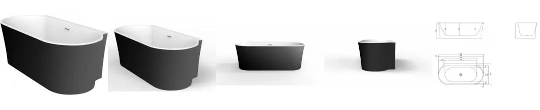 Ванна акриловая «Belbagno» BB409 170/80 с ножками с сифоном белая глянцевая/чёрная матовая Ванна акриловая «Belbagno» BB409 170/80 с ножками с сифоном белая глянцевая/чёрная матовая