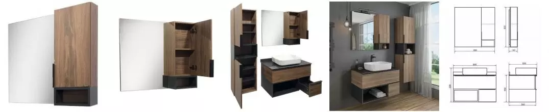 Зеркало с шкафчиком «Comforty» Штутгарт 90 без света дуб тёмно-коричневый правый Зеркало с шкафчиком «Comforty» Штутгарт 90 без света дуб тёмно-коричневый правый