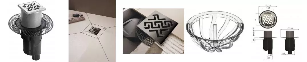 Трап для душа «Berges Wasserhaus» Platz Antik 150/150 090061 вертикальный выпуск матовый хром 