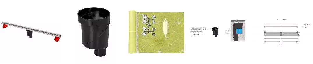 Душевой лоток «Berges Wasserhaus» Super Slim 1200 вертикальный выпуск матовый хром