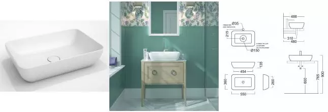 Раковина «Kerama Marazzi» Plaza 55/36 PL.wb.55 фарфоровая белая Раковина «Kerama Marazzi» Plaza 55/36 PL.wb.55 фарфоровая белая