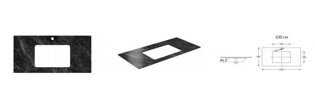 Мебельная столешница «Kerama Marazzi» Риальто 100 PL3 керамогранит тёмный серый лаппатированый