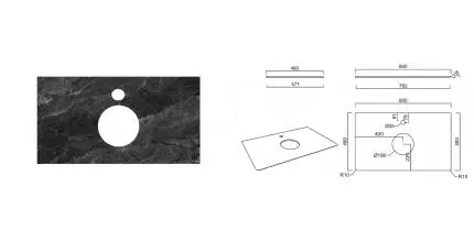 Мебельная столешница «Kerama Marazzi» Риальто PL1.VT93\80 керамогранит тёмный серый лаппатированый