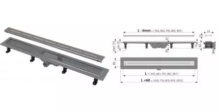 Душевой лоток «AlcaPlast» APZ18 Simple 850 боковой выпуск матовый хром