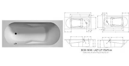 Ванна акриловая «Riho» Lazy 170/75 без опор без сифона белая левая