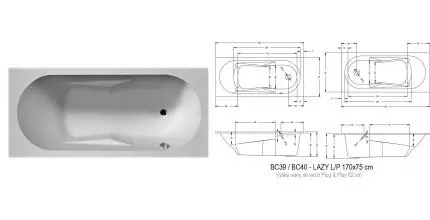 Ванна акриловая «Riho» Lazy 170/75 без опор без сифона белая правая