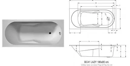 Ванна акриловая «Riho» Lazy 180/80 без опор без сифона белая