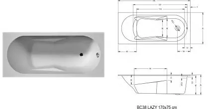 Ванна акриловая «Riho» Lazy 170/75 без опор без сифона белая