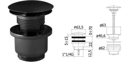 Донный клапан для раковины «Paffoni» ZSCA050NO с механизмом Клик-Клак чёрный матовый