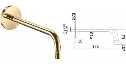 Излив к смесителю «Paffoni» Light ZBOC045HG 17,8 медовое золото Излив к смесителю «Paffoni» Light ZBOC045HG 17,8 медовое золото