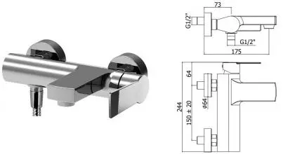 Смеситель для ванны «Paffoni» Tango TA022CR хром Смеситель для ванны «Paffoni» Tango TA022CR хром