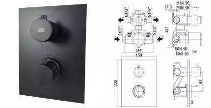 Смеситель для душа «Paffoni» Light LIQ518NO/M с термостатом чёрный матовый