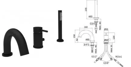 Смеситель на борт ванны «Paffoni» Light LIG047NO чёрный матовый