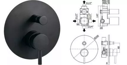 Смеситель для душа «Paffoni» Light LIG015NO чёрный матовый