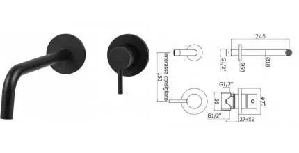 Смеситель для раковины «Paffoni» Light LIG007NO70 чёрный матовый Смеситель для раковины «Paffoni» Light LIG007NO70 чёрный матовый