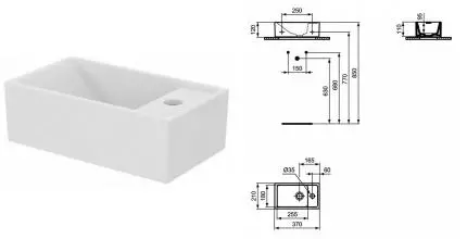 Раковина «Ideal Standard» Tempo 37/21 правая E211201 фарфоровая белая