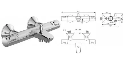 Смеситель для ванны «Ideal Standard» Ceratherm T25 A7206AA с термостатом хром