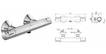 Смеситель для душа «Ideal Standard» Ceratherm T25 A7201AA с термостатом хром