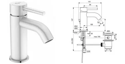 Смеситель для раковины «Ideal Standard» Ceraline BC203U5 с донным клапаном белый/хром