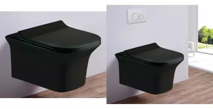 Подвесной унитаз безободковый «Esbano» Azul чёрный матовый с сиденьем дюропласт с микролифтом чёрное