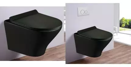 Подвесной унитаз безободковый «Esbano» Aster чёрный матовый с сиденьем дюропласт с микролифтом чёрное