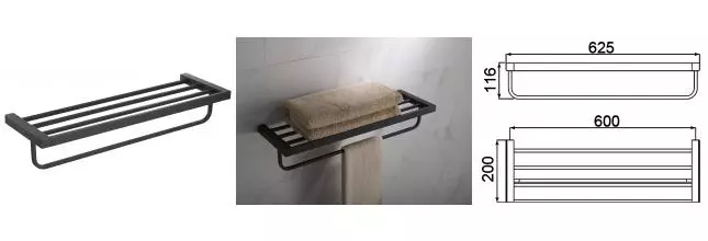 Полотенцедержатель с полкой «Timo» Selene 14058/03 на стену чёрный