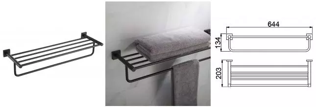 Полотенцедержатель с полкой «Timo» Selene 12058/03 на стену чёрный