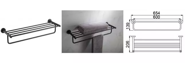 Полотенцедержатель с полкой «Timo» Saona 13058/03 на стену чёрный