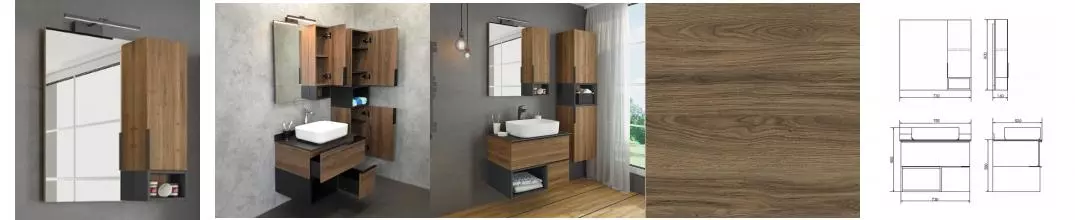 Зеркало с шкафчиком «Comforty» Штутгарт 75 без света дуб тёмно-коричневый правый Зеркало с шкафчиком «Comforty» Штутгарт 75 без света дуб тёмно-коричневый правый
